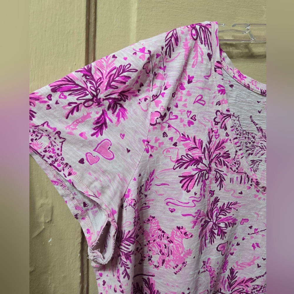Lilly Pulitzer Wild About You Etta V-Neck Short Sleeve Pink Purple White Top - Picture 6 of 10